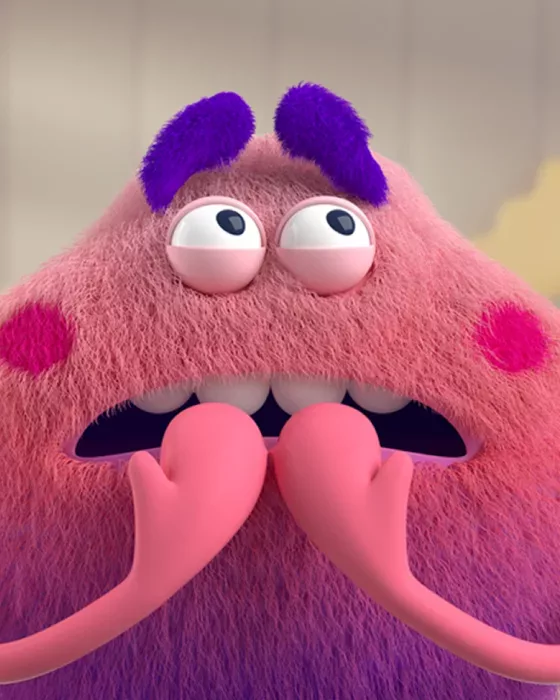 Pink Feelings Monster feels anxious